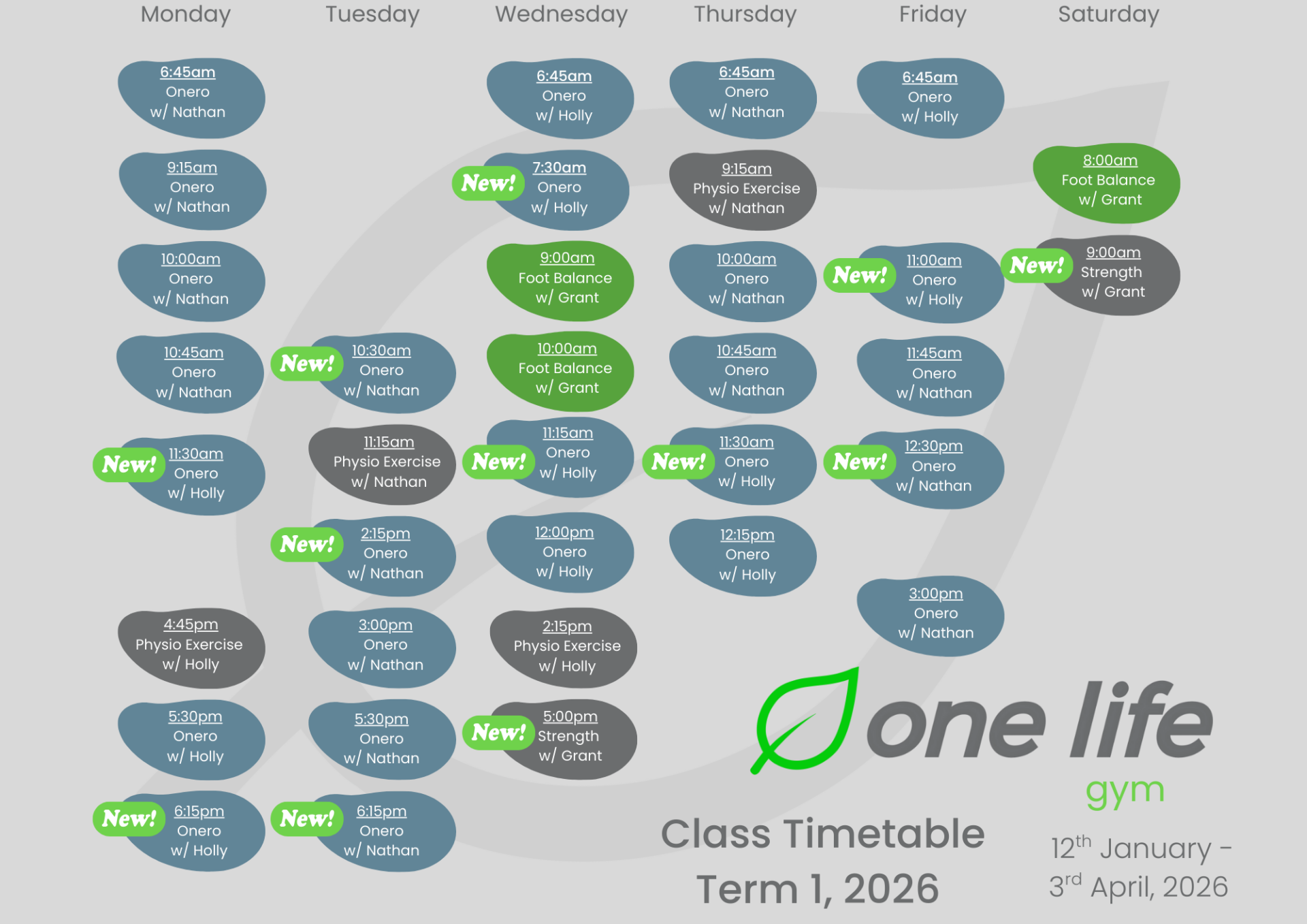 Term 1 2026 Class Timetable - Updated